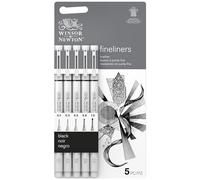 Winsor & Newton Rotulador fineliner calibrado, puntas surtidas, negro, set de 5