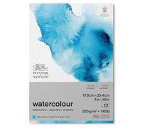 Winsor & Newton Papel de Acuarela Clásico, Grano Fino, 300gr, Mezcla de 25% Algodón y Fibras de Celulosa, Blanco Natural, Libre de Ácidos, 17,8 x 25,4cm, Bloc Encolado Por 1 Cara, 12 Hojas