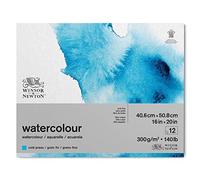 Winsor & Newton Papel de Acuarela Clásico, Grano Fino, 300gr, Mezcla de 25% Algodón y Fibras de Celulosa, Blanco Natural, Libre de Ácidos, 40,6 x 50,8cm, Bloc Encolado Por 1 Cara, 12 Hojas