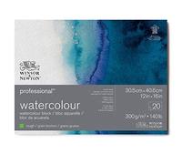 Winsor & Newton Papel de Acuarela Profesional, Grano Grueso, 300gr, 100% Algodón, Blanco Natural, Libre de Ácidos, 30,5X40,6CM, Bloc Encolado en los 4 Lados, 20 Hojas