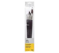 Winsor & Newton Pinceles Galeria - set de 5 pinceles mango largo (redondo nº2 y 6, planos nº 4 y 14, lengua de gato nº8) - pinceles para acrílico