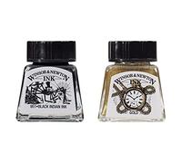 Winsor & Newton Tinta para Dibujo Drawing Ink - frasco de 14ml, tinta china negra, indian ink, resistente al agua y la luz + Tinta de Dibujo, Dorado (Gold), 14ml
