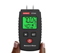 Wintact Medidor de humedad digital tipo pin, detector de fugas de agua, probador de humedad, tamaño de bolsillo con medición de temperatura ambiente para madera, paneles de yeso, carpintería