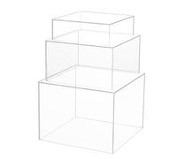 Winter Shore Vitrina Expositora Cubo de Acrílico [Pack de 3] - Cajas Expositoras Acrílicas con Fondos Huecos - Urna Metacrilato Cuadrada Transparente de Almacenamiento - Pequeña, Mediana, Grande
