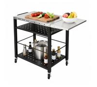 WINZING Carro de barbacoa, 80 x 50 x 79 cm, acero inoxidable, con mesa auxiliar plegable y ruedas giratorias 360°, multifuncional de acero inoxidable, mesa de barbacoa para exteriores, para barbacoa