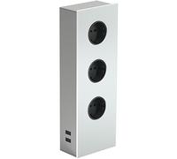 WIPO 42010102200 Power Torre G Acero Inoxidable/Cristal Blanco, 3 x Enchufe Schuko, 2 x USB Conector Distanciador, 230 V