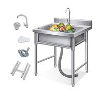 WIQUYBML Fregadero Comercial de Acero Inoxidable con Grifo, Fregadero Individual Independiente para Exteriores, Ideal para lavandería, baño o Restaurante.