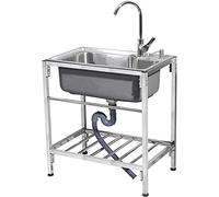 WIQUYBML Fregadero Comercial de Acero Inoxidable, Fregadero de Cocina Independiente de un Solo Seno, portátil con Agua fría y Caliente, para lavandería, Patio Trasero, Restaurante.