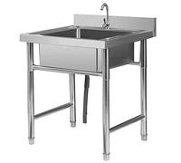 WIQUYBML Fregadero Comercial de Acero Inoxidable para Cocina con Soporte, Fregadero Independiente para Comedor, Grifo Profesional para jardín Exterior con Soporte.