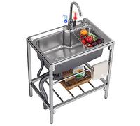 WIQUYBML Fregadero Comercial de un Solo Seno - Lavabo Exterior de Acero Inoxidable 304 para lavadero y Taller, 72x45x85cm con Grifo de Agua fría y Caliente.