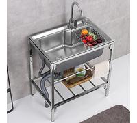 WIQUYBML Fregadero Comercial para Bar y Cocina de preparación - Acero Inoxidable 304, diseño Independiente, 71x47x85cm con Grifo de Agua fría y Caliente y Estante de Almacenamiento.