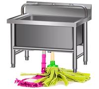WIQUYBML Fregadero Comercial para fregona con cubeta Profunda, lavadero de Acero Inoxidable con Grifo único de Agua fría para Cuarto de Lavado y baño.