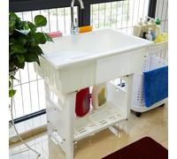 WIQUYBML Fregadero con Tabla de Lavar, Grifo Giratorio y Estante de Almacenamiento para el Cuarto de Servicio del Garaje.