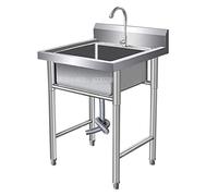 WIQUYBML Fregadero de Acero Inoxidable 304 Independiente para Cocina, lavadero con Grifo y desagüe, Ideal para Uso Industrial, Garaje, Restaurante, Taller, 60x60x80cm.