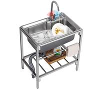 WIQUYBML Fregadero de Acero Inoxidable para Exteriores y Camping - Diseño Independiente de un Solo Seno con Grifo de Agua fría y Caliente, 72x45x85cm para Garaje/lavadero
