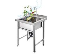 WIQUYBML Fregadero de Catering Independiente de Acero Inoxidable 304, Unidad Comercial de un Solo Seno con Soporte para Garaje, Restaurante y Camping.