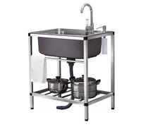 WIQUYBML Fregadero de Cocina Comercial de Acero Inoxidable de un Solo Seno, Unidad Independiente para hostelería con Grifo de Agua fría y Caliente, para lavandería Exterior, Bar o restauran