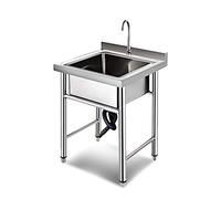 WIQUYBML Fregadero de Cocina Comercial Independiente de Acero Inoxidable de 1 Compartimento con Grifo, estación de preparación y Servicio para Garaje, Catering y Camping.