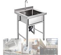 WIQUYBML Fregadero de Cocina Comercial Independiente de Acero Inoxidable de 1 Compartimento con Grifo, estación de preparación y Servicio para Garaje, Catering y Camping.