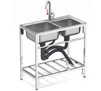 WIQUYBML Fregadero de Cocina Comercial Independiente de Acero Inoxidable para Exteriores, Juego de lavadero y lavamanos para Patio Trasero o Garaje, 80 cm de Largo x 85 cm de Alto.