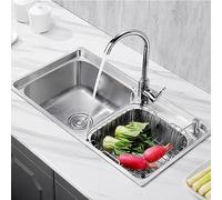 WIQUYBML Fregadero de Cocina de Acero Inoxidable con 2 cubetas, Doble cubeta empotrable, colador y Grifo, instalación bajo encimera (81 * 43 cm)