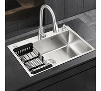 WIQUYBML Fregadero de Cocina de Acero Inoxidable, Empotrado/bajo encimera con Grifo extraíble y Cesta de desagüe, para Cuartos de Servicio, cocinas, Bares y baños.