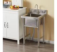 WIQUYBML Fregadero de Cocina Independiente de Acero Inoxidable 304, Unidad Comercial de un Solo Seno con Soporte para Garaje, Catering, Restaurante y Camping.