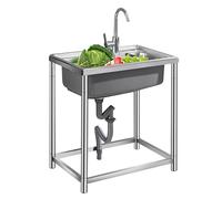 WIQUYBML Fregadero de Cocina Independiente de Acero Inoxidable con Grifo y desagüe, de un Solo Seno, para Uso Comercial, Ideal para Garaje, lavandería, habitación, Restaurante o Taller (48