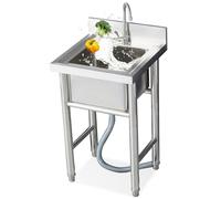 WIQUYBML Fregadero de Cocina Independiente de Acero Inoxidable, Unidad Comercial de un Solo Seno con Soporte, Ideal para Garaje, Catering, restaurantes y Camping.