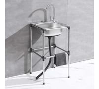 WIQUYBML Fregadero de Cocina Independiente de un Solo Seno, de Acero Inoxidable, con Soporte Reforzado para Exteriores y Grifo, Ideal para restaurantes, Camping, Jardines y garajes (37x31x6