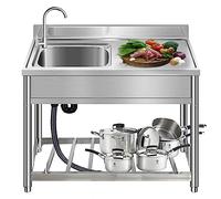 WIQUYBML Fregadero de Cocina Individual con escurridor, Independiente, de Acero Inoxidable 304, para Uso Comercial en restaurantes, lavanderías, garajes, talleres y Exteriores.