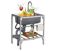 WIQUYBML Fregadero de Cocina Individual de Acero Inoxidable con Soporte, Independiente, para Uso Comercial en restaurantes, con Grifo y escurridor, para Interiores, Exteriores, lavandería o