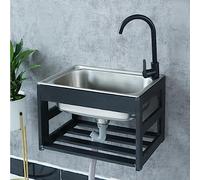 WIQUYBML Fregadero de Cocina Individual Rectangular de Acero Inoxidable, práctico, suspendido en la Pared, de Uso Comercial, con Rejilla Negra y Kit de desagüe para restaurantes, garajes y