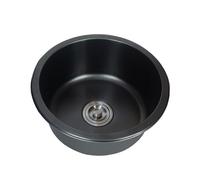 WIQUYBML Fregadero de Cocina Redondo, Fregadero de Acero Inoxidable Nano Negro de un Solo Seno con desagüe y Accesorios. Barra de Caravana empotrada para Cuartos de Servicio, balcón y baño.