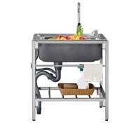 WIQUYBML Fregadero de Servicio Independiente de un Solo Seno para Cocina con Grifo de Agua fría y Caliente, estación de Lavado de Manos portátil de Acero Inoxidable para Exteriores, Ideal p