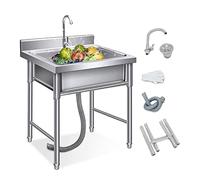 WIQUYBML Fregadero Exterior Comercial de Acero Inoxidable, Fregadero Auxiliar Independiente para preparación y Uso General de cocinas con Soporte para lavandería de Garaje.
