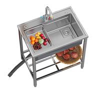 WIQUYBML Fregadero Exterior Individual Independiente de Acero Inoxidable con Grifo de Agua fría y Caliente, Cesta de Drenaje, Estante, utensilio de Cocina para Restaurante, Bar, lavandería,