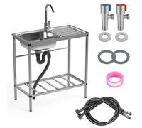 WIQUYBML Fregadero Exterior utilitario, Unidad de Fregadero de Cocina de Acero Inoxidable, Fregadero Individual Independiente de 75 x 40 cm con Grifo de Agua fría y Caliente, conexión para