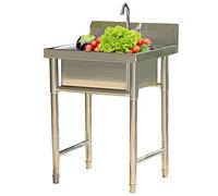 WIQUYBML Fregadero Independiente de Acero Inoxidable 304 para Servicios de Catering, fregaderos utilitarios para lavandería con Grifo y desagüe, para Uso Industrial, Garaje, Restaurante com