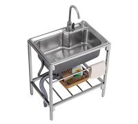 WIQUYBML Fregadero Independiente de Uso Comercial - Lavabo de Acero Inoxidable de 72x45x85 cm para Taller/lavadero, Incluye Cesta de escurrido.