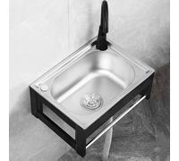 WIQUYBML Fregadero Mural de un Solo Seno, de Acero Inoxidable 304, Tipo Cuadrado, con Soporte, Grifo pequeño y desagüe, Ideal para lavandería, Garaje, Restaurante o Uso Industrial (50 × 40