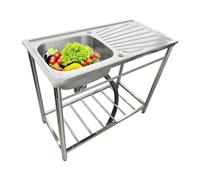 WIQUYBML Fregadero utilitario de Acero Inoxidable 304 con escurridor y Grifo, Lavabo Independiente de 1 Compartimento, Banco de Trabajo Comercial para Restaurante, lavandería, Patio Trasero