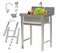 WIQUYBML Fregadero utilitario de Acero Inoxidable de un Solo Seno para Uso Comercial en restaurantes, cocinas, lavanderías y garajes. Incluye Grifo. Lavamanos Independiente.