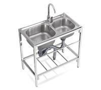 WIQUYBML Fregadero utilitario de Acero Inoxidable, Fregadero Doble Independiente con Grifo y estantes de Almacenamiento, Ideal para cocinas comerciales Grandes, restaurantes, Interiores y e