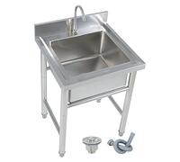 WIQUYBML Fregadero utilitario de Acero Inoxidable, Fregadero pequeño Independiente de 1 Compartimento con Grifo y Patas, Fregadero Comercial de un Solo Seno para Garaje, Restaurante, Cocina