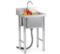 WIQUYBML Fregadero utilitario de un Solo Seno de Acero Inoxidable para Cocina Comercial con Grifo para lavandería, Patio Trasero, Garaje, Camping, estación de Lavado de Manos en el Patio TR