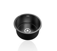 WIQUYBML Fregaderos pequeños de Acero Inoxidable para Cocina, Mini fregaderos Redondos Negros de un Solo Seno con escurridor y rebosadero para Bar o Restaurante, Montaje bajo encimera o sob