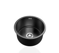 WIQUYBML Mini Fregadero de Cocina Redondo de Acero Inoxidable, de un Solo Seno con escurridor y rebosadero, Ideal para Bares, restaurantes y caravanas. Instalación bajo encimera o sobre enc