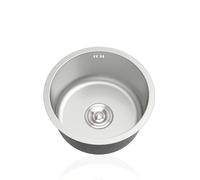 WIQUYBML Mini fregaderos de Cocina, Plateados, Redondos, de Acero Inoxidable, de un Solo Seno, Fregadero para Caravana con escurridor y rebosadero para Bar o Restaurante, Montaje bajo encim