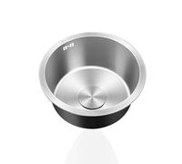 WIQUYBML Mini fregaderos Redondos de Cocina, Acero Inoxidable, un Solo Seno, Color Plata, con rebosadero y escurridor. Incluye Kit Completo de desagüe y Fijaciones. Montaje bajo encimera o